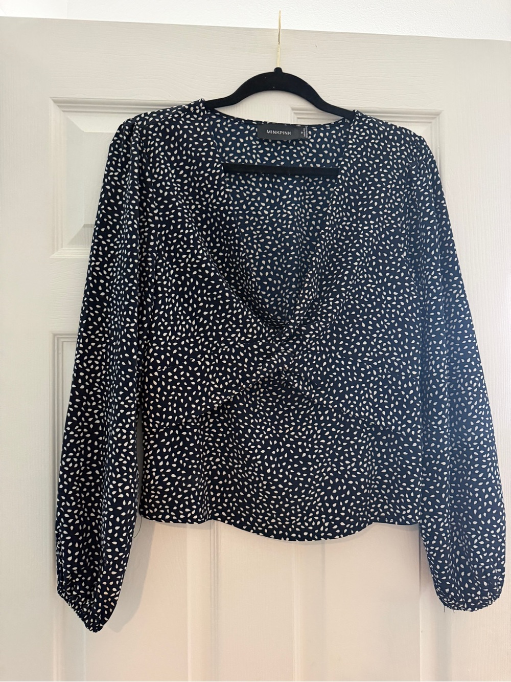 MinkPink navy blue  Printed Long-Sleeve V-Neck Top